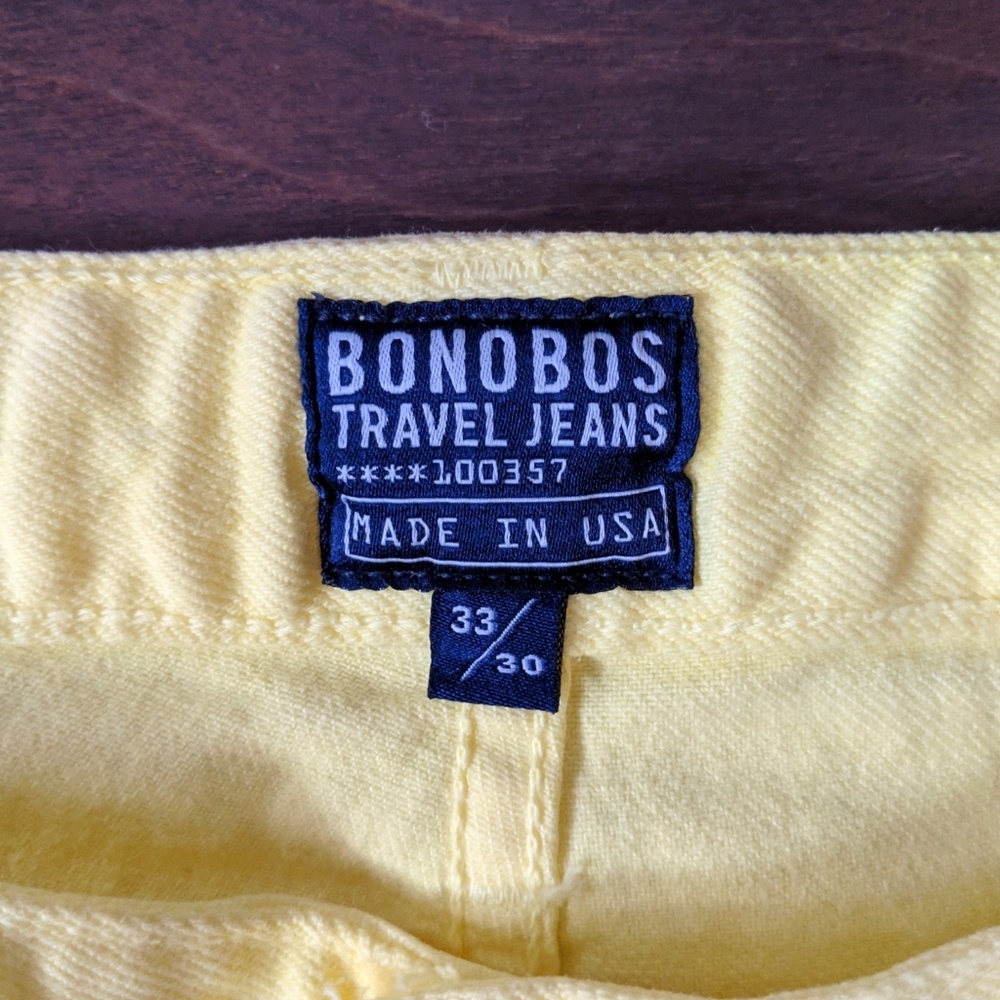 Fluorescent Yellow Bonobos Travel Jeans NWOT